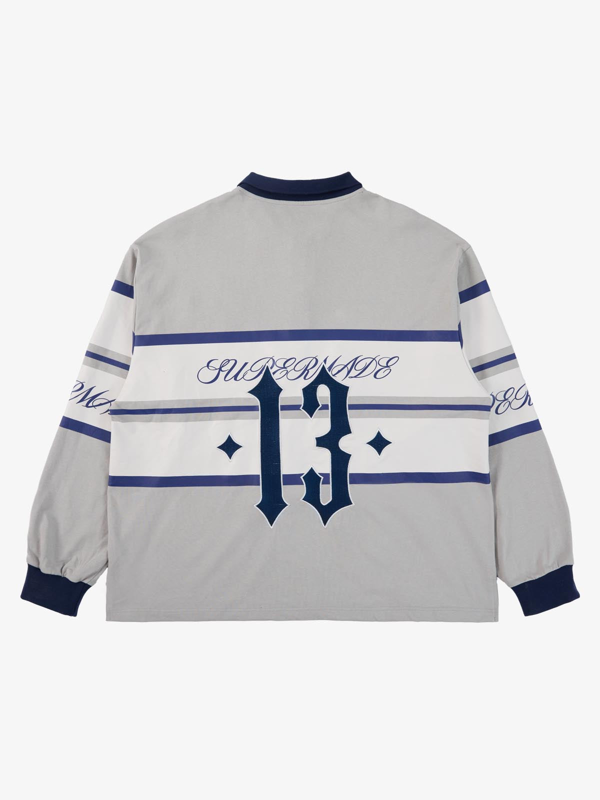 Supermade Color-Blocked Polo Collar Embroidered Print Long-Sleeved Jersey 