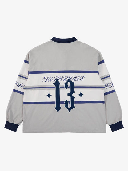 Supermade Color-Blocked Polo Collar Embroidered Print Long-Sleeved Jersey 