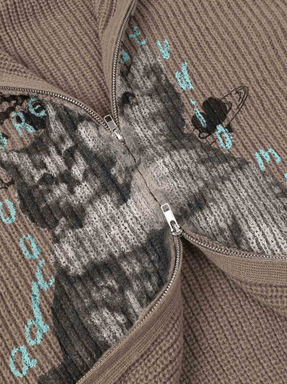 Cozy Cat Graphic Knit Sweater for Casual Wear 