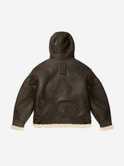 Embossed Faux-Shearling Lined PU Leather Jacket