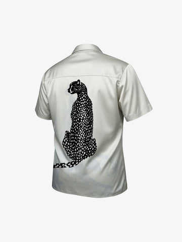 Double Cheetah Graphic Satin Cuban Shirt 