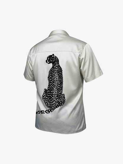 Double Cheetah Graphic Satin Cuban Shirt 