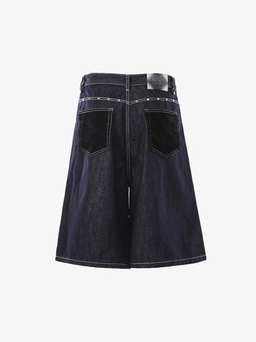 Vintage Contrast Stitch Wide Leg Denim Jorts 