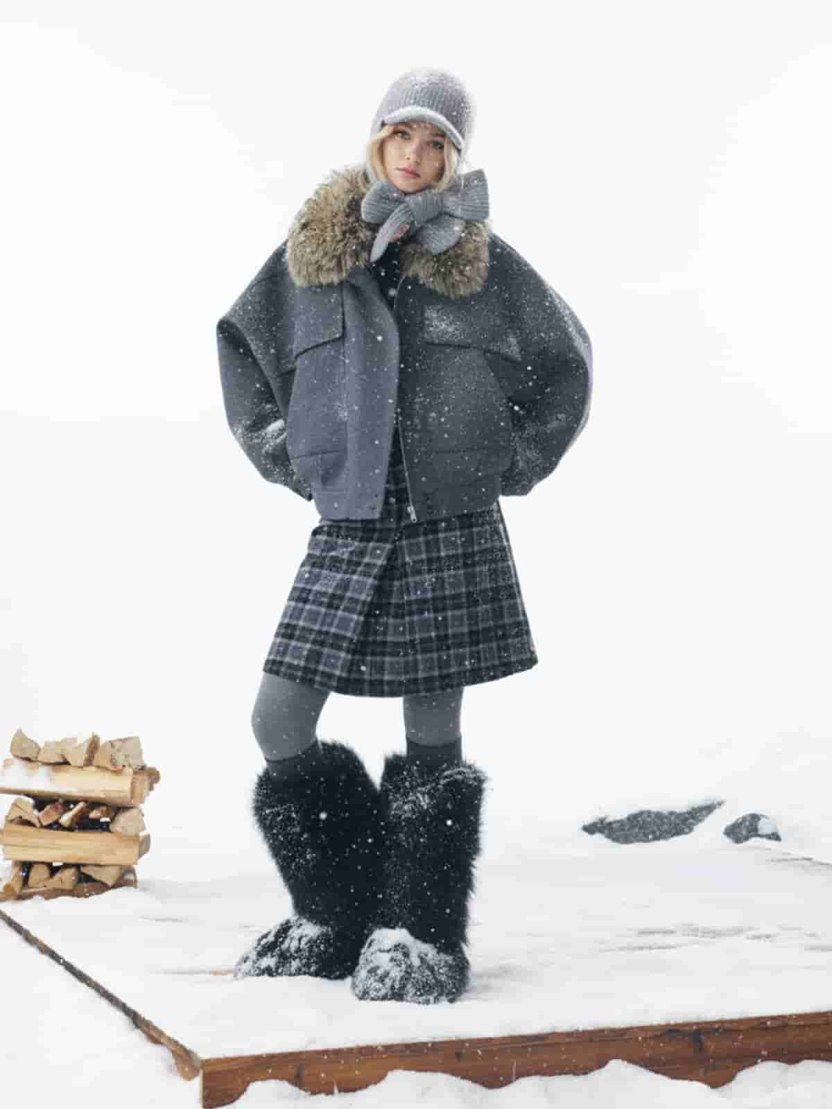 Winter Essential Bomber Jacket with Faux Fur Trimmed Hood 