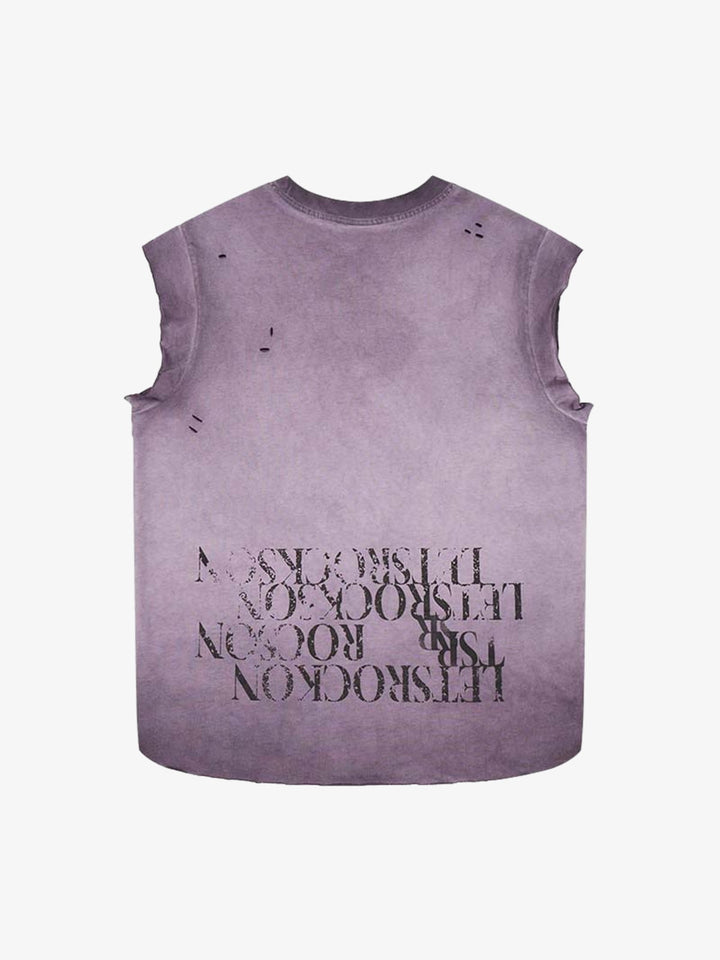 Letter Graphic Spray-Painted Distressed Vest; Purple / S, Purple / M, Purple / L, Purple / XL, Purple / 2XL