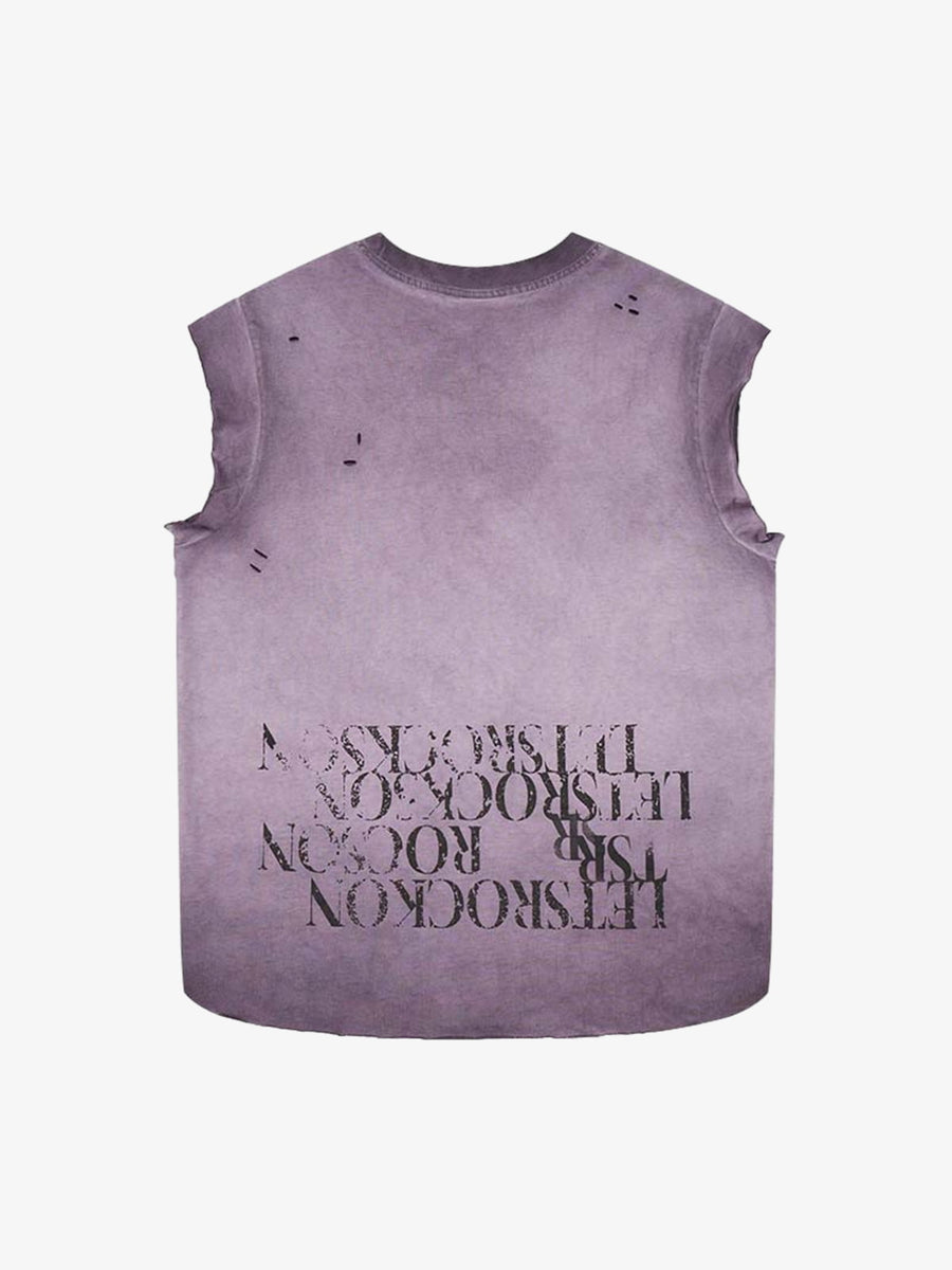 Letter Graphic Spray-Painted Distressed Vest; Purple / S, Purple / M, Purple / L, Purple / XL, Purple / 2XL
