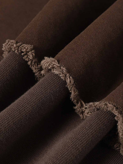 Distressed Patchwork Raw-Edge Layered-Hem Fleece Hoodie 