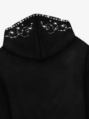 Hoodie mit kastenförmiger Passform und Flammen-Strassmuster