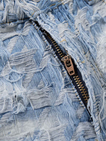 Distressed Frayed Textured Denim Jeans 