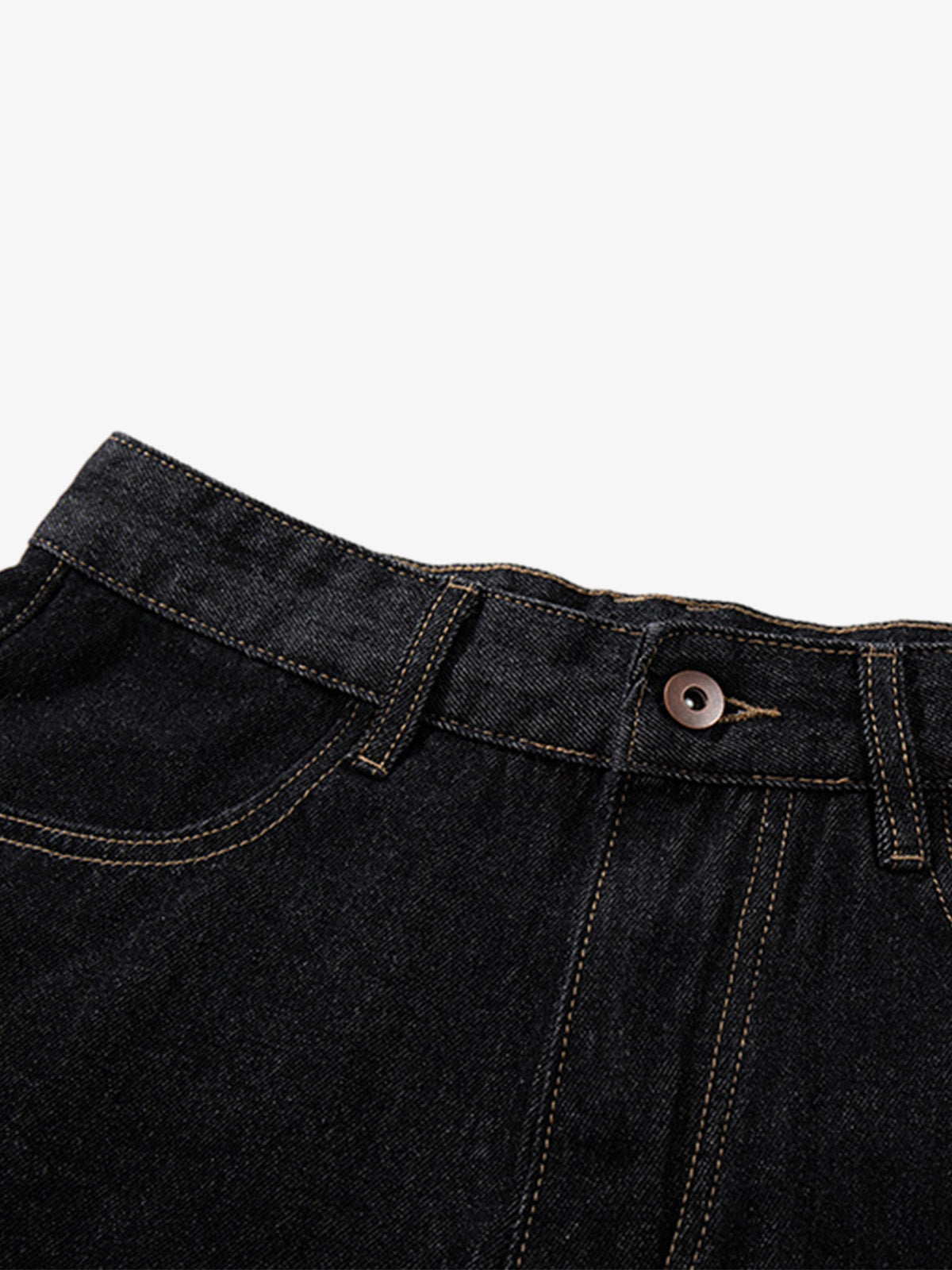 Dark Wash Jeans – Adjustable Waist Tabs Copper Hardware Classic Fit Denim