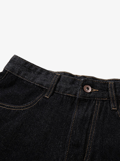 Dark Wash Jeans – Adjustable Waist Tabs Copper Hardware Classic Fit Denim