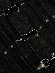 Metal Buckle Pleated Boxy Denim Coat