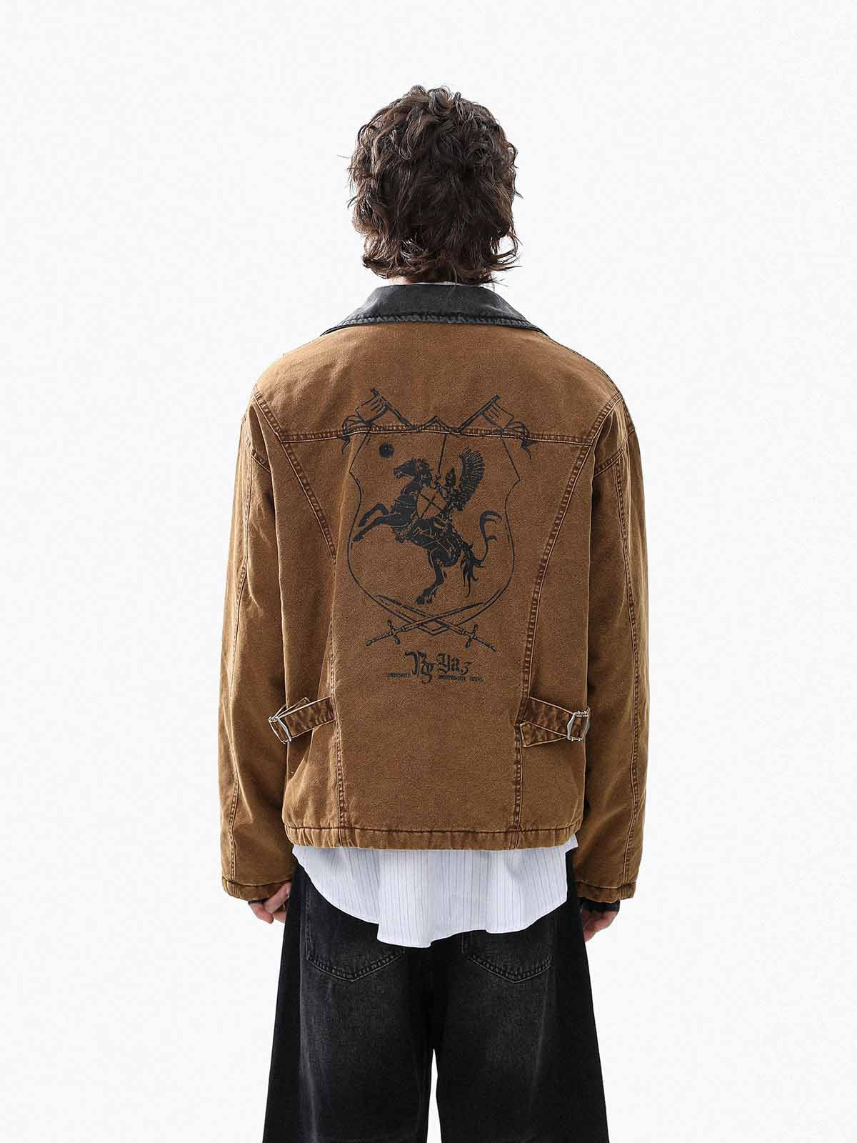 Fireman Clasp Washed Denim Knight Crest Jacket