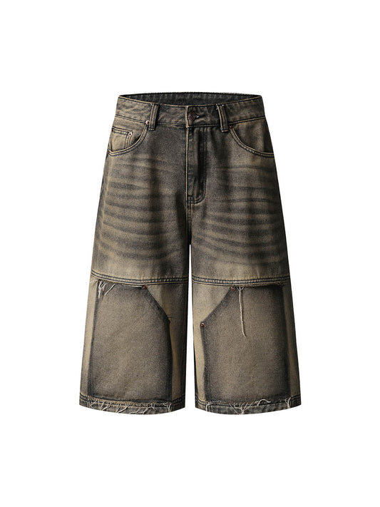 Thesupermade American Vintage Washed Patchwork Raw Edge Cropped Jeans 
