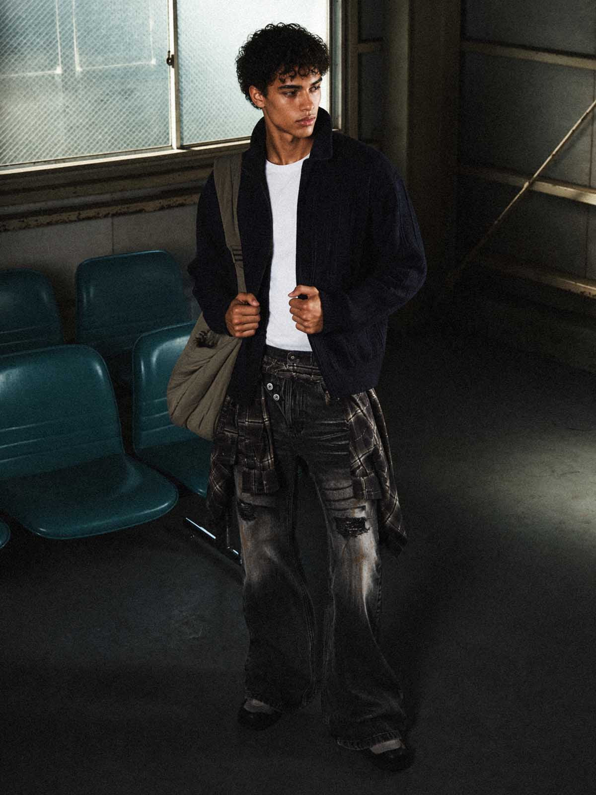 Distressed Button Fly Bootcut Jeans