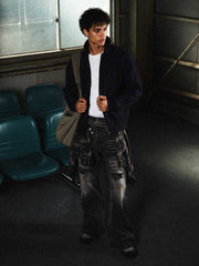 Distressed Button Fly Bootcut Jeans