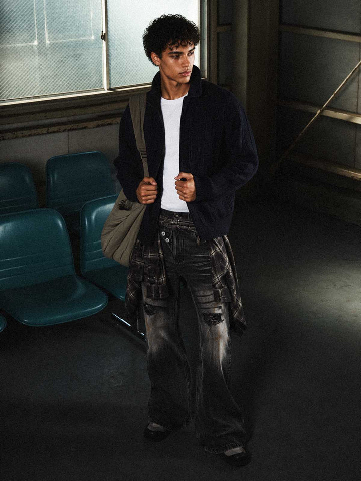 Distressed Button Fly Bootcut Jeans