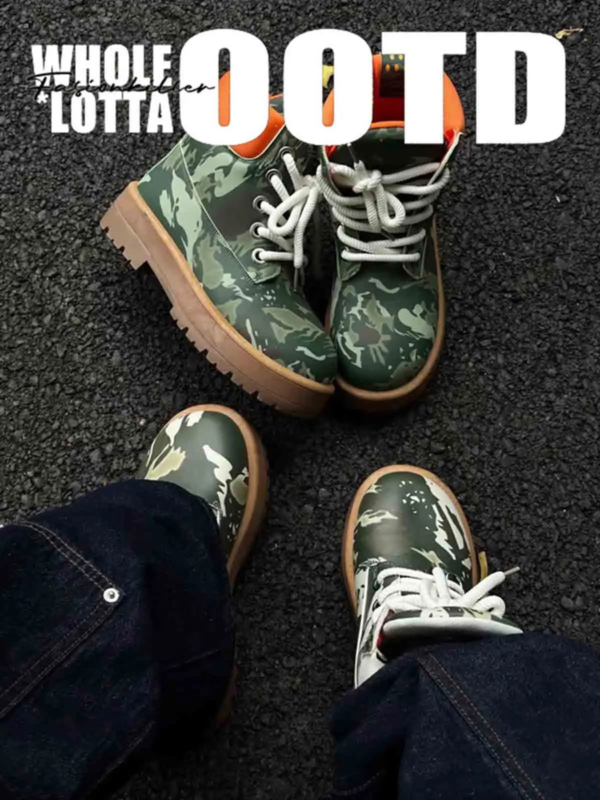 Camo Print Lace Up Chunky Ankle Boots - 2597 