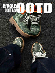 Camo Print Lace Up Chunky Ankle Boots - 2597 