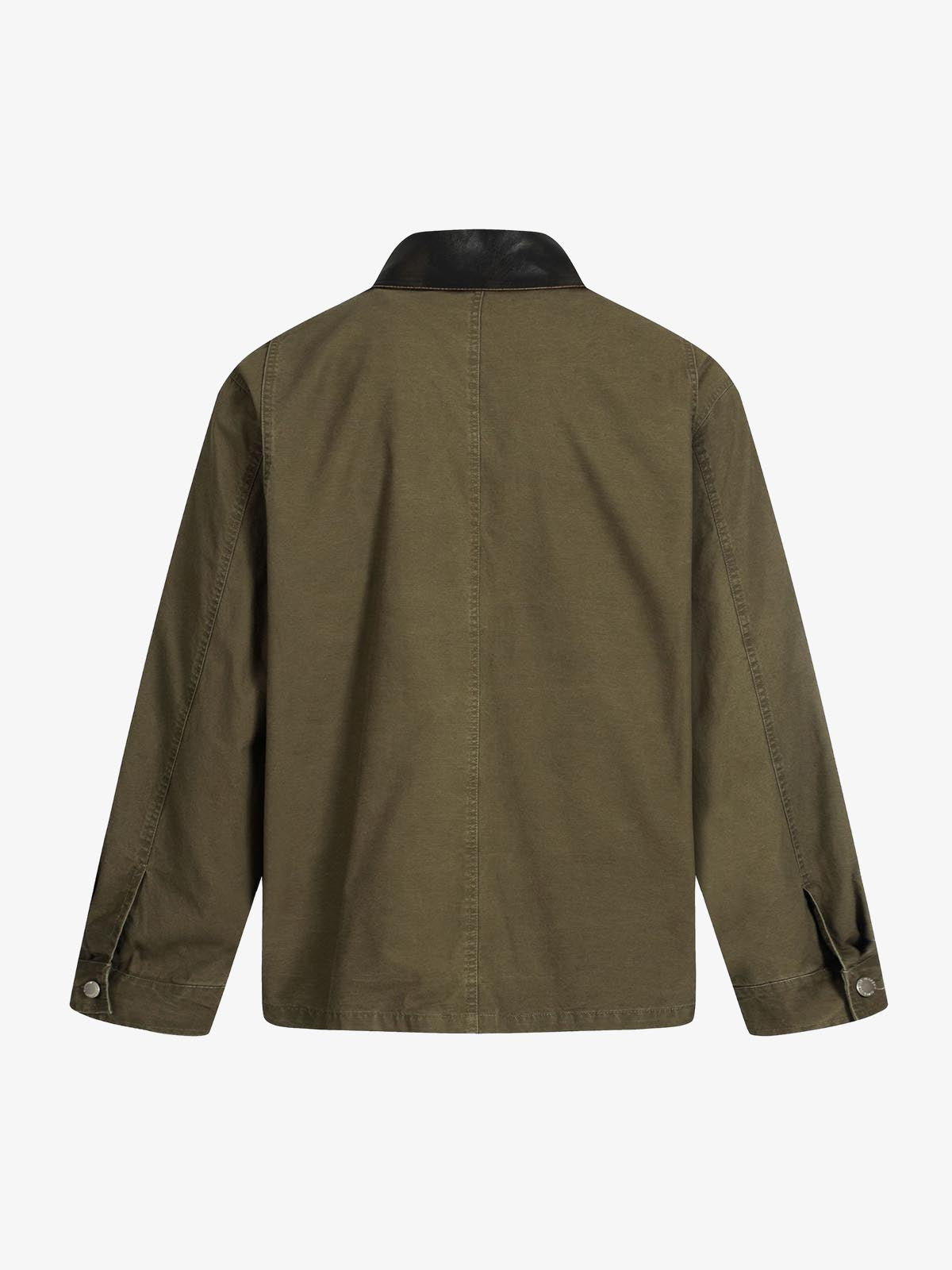 Clean Cut Leather Contrast Collar Pocket Jacket