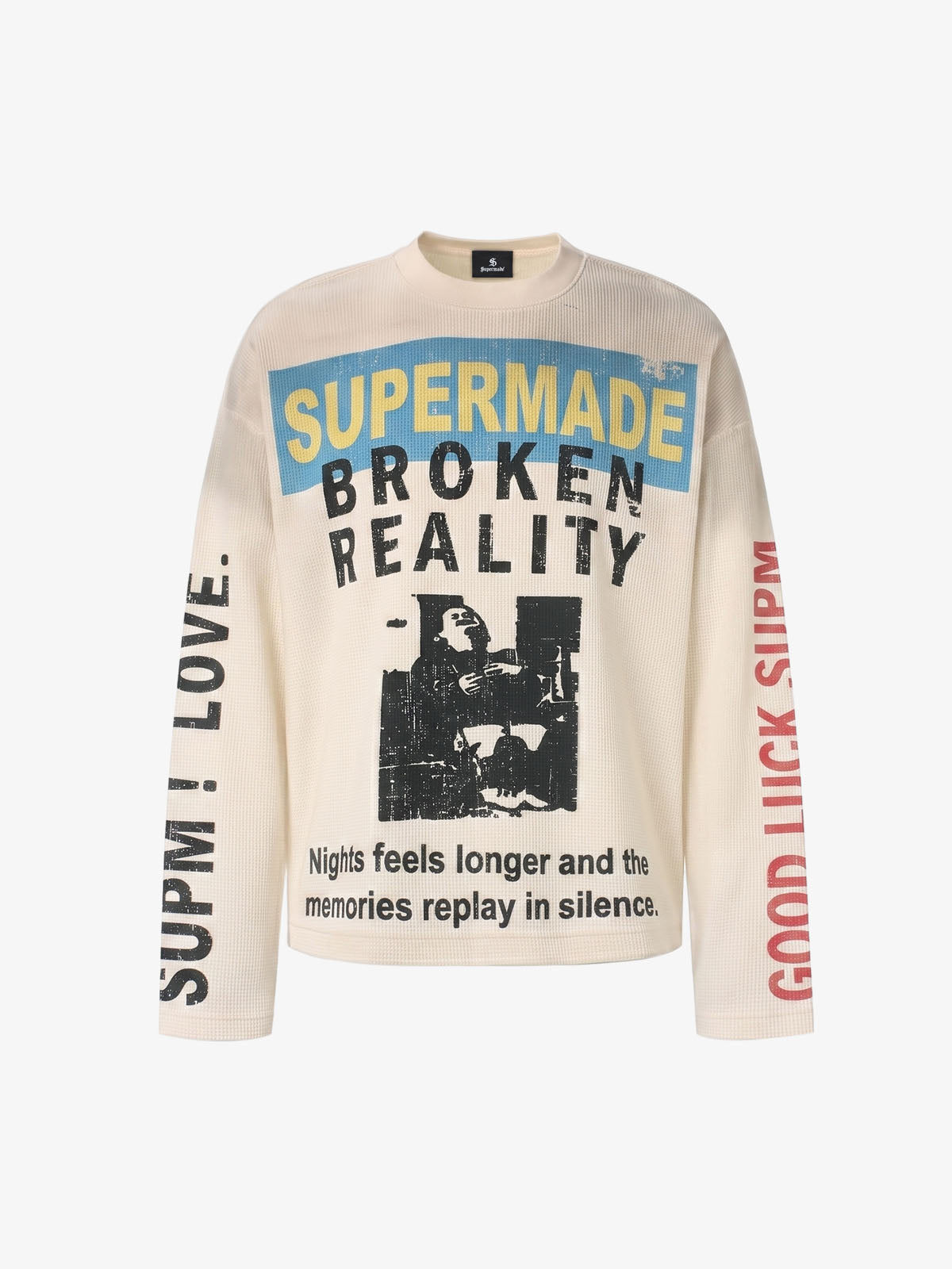 Distressed Graphic Waffle Long Sleeve Tee
