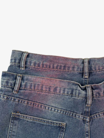 Double-Waist Distressed Wide-Leg Jeans 
