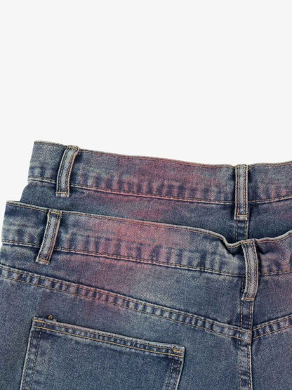 Double-Waist Distressed Wide-Leg Jeans 