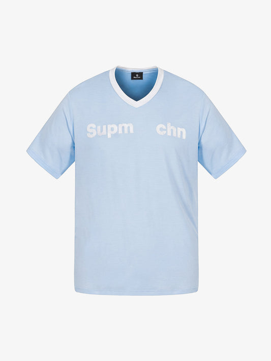 Contrast V Neck Letter Print T-Shirt 