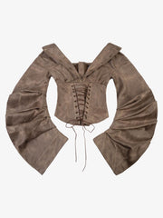 Faux Suede Bell Sleeve Long Sleeve Shirt