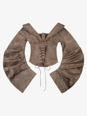 Faux Suede Bell Sleeve Long Sleeve Shirt