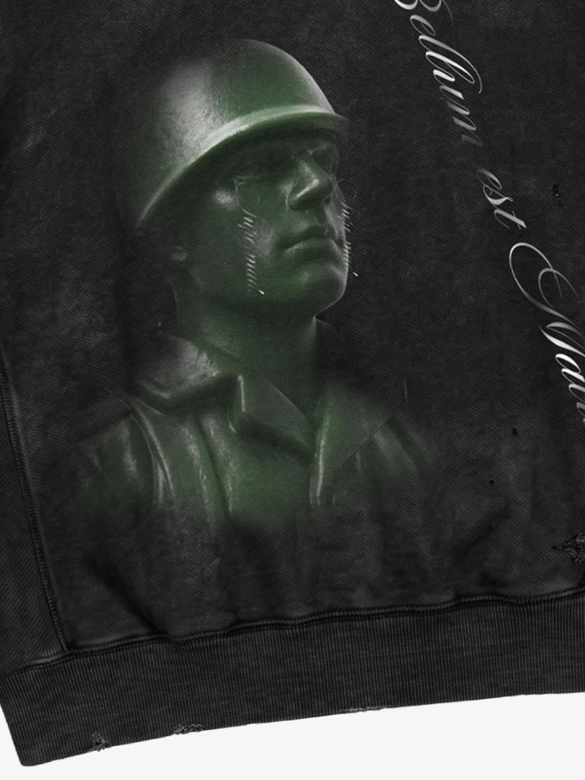 Anti-War Soldier Graphic Distressed Ripped Sweatshirt