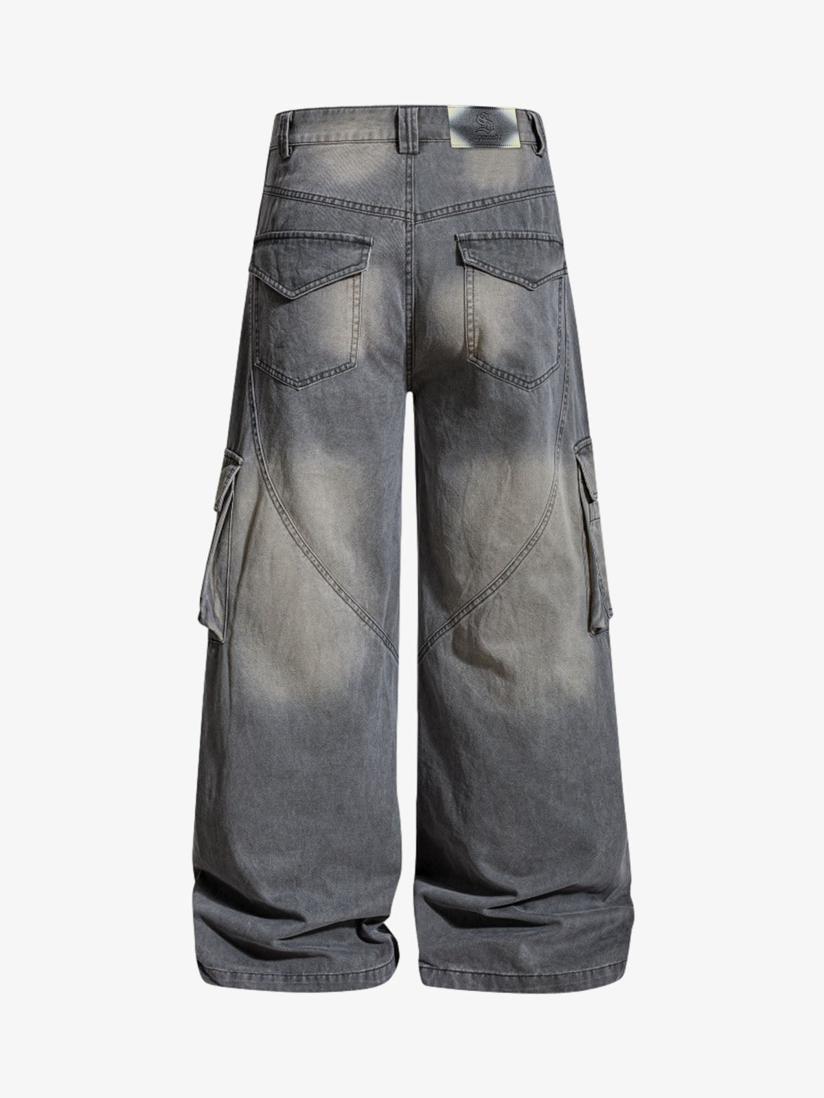 Studded Curved Seam Cargo Jeans 