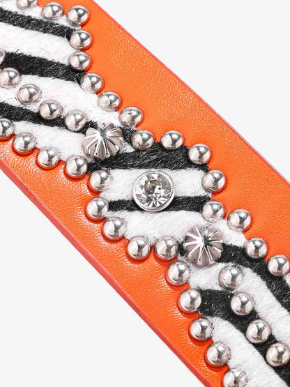Stylish Zebra Print Studded Belt with Sparkling Crystal Accents 