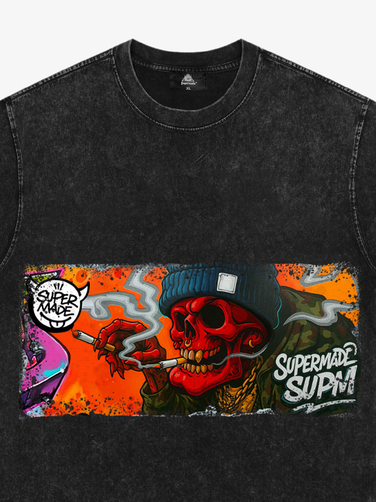 Thesupermade Distressed Blood Red Skull Graffiti T-shirt 
