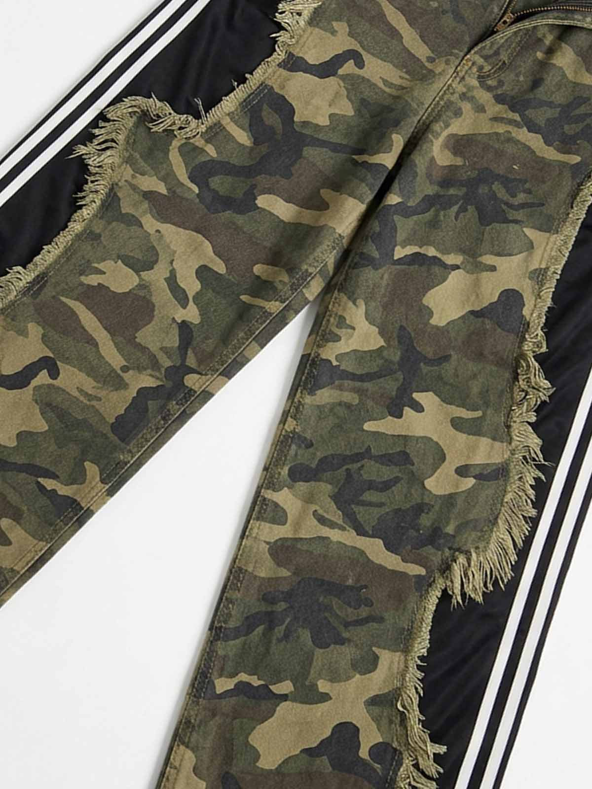 Scorpion Embroidered Camo Patchwork Double-Waist Straight-Leg Pants