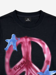 Anti-War Graphic Color Block Layered Long Sleeve Tee