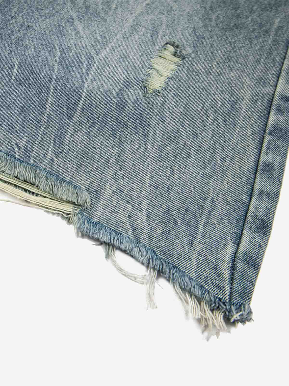 Vintage-Shorts aus Denim mit Leopardenmuster und Used-Look