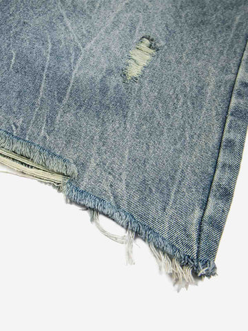 Vintage-Shorts aus Denim mit Leopardenmuster und Used-Look