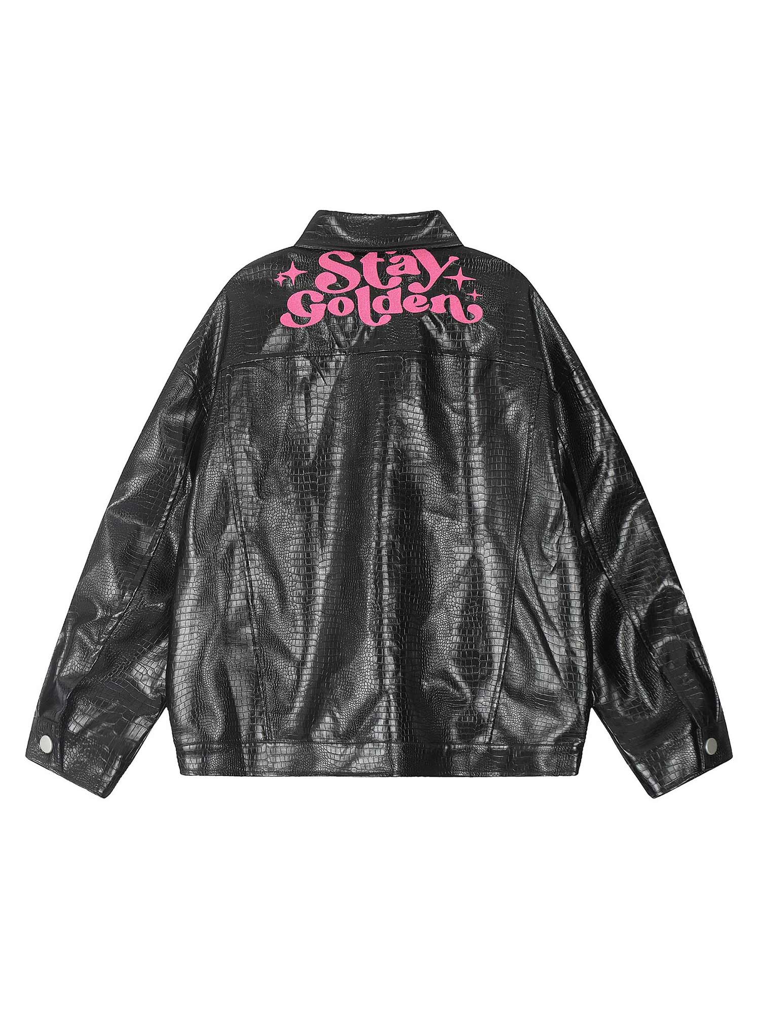 Thesupermade Star Embroidered PU Leather Jacket - 2358