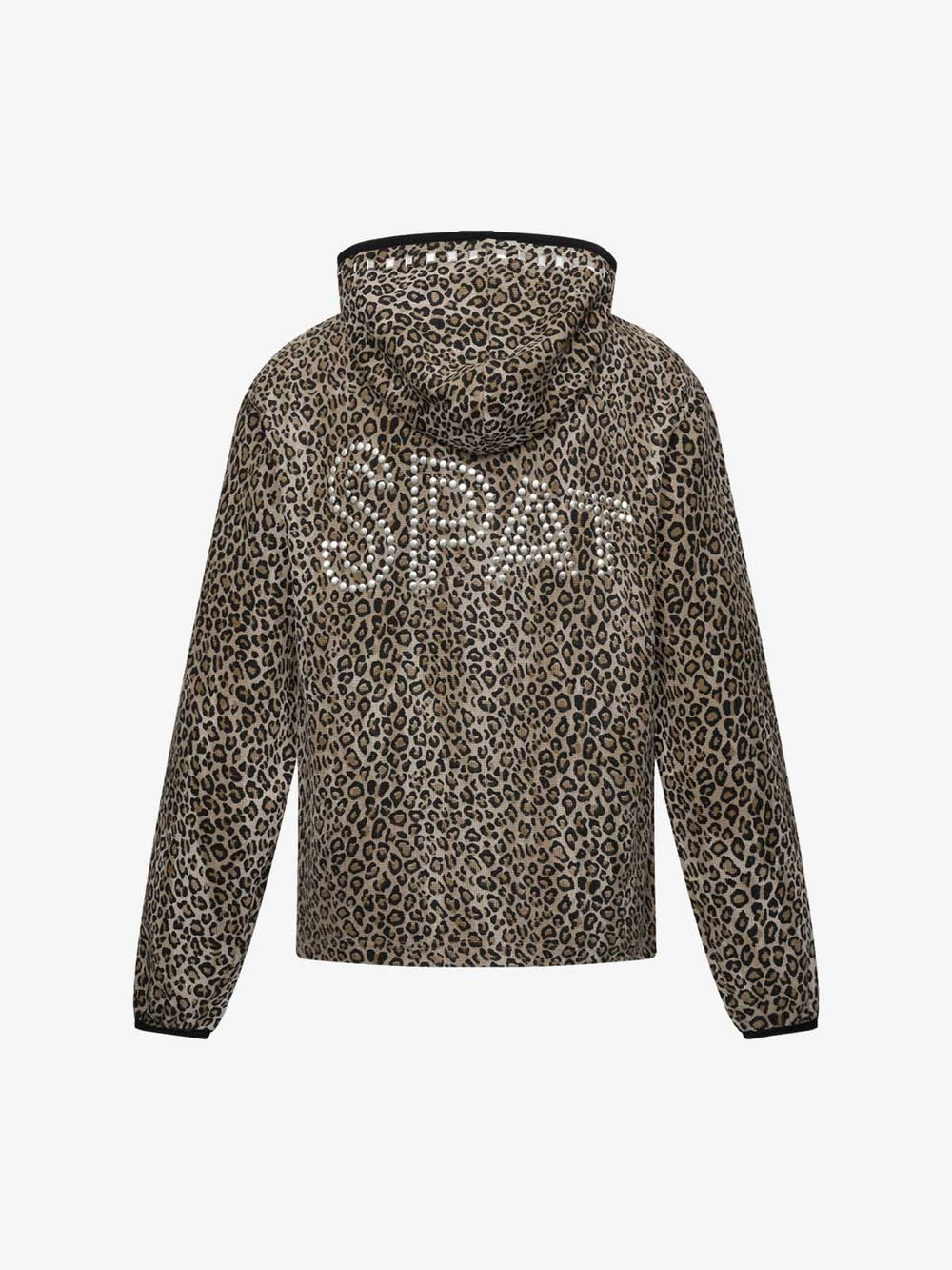 Leoparden-Kapuzenpullover mit Nieten und Reißverschluss
