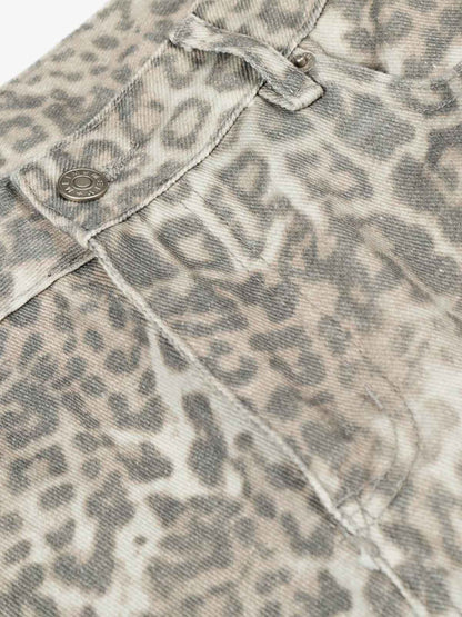 Light Leopard Print Wide-Leg Cargo Barrel Pants 