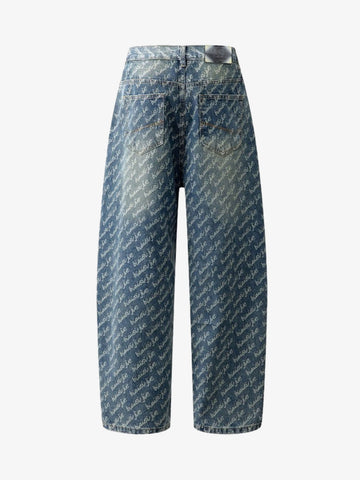 All-Over Letter Graphic Distressed Jeans