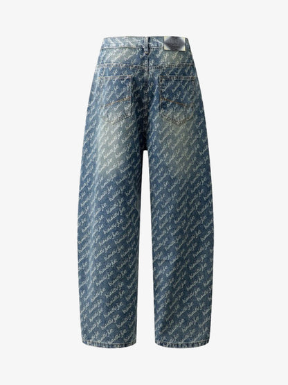 All-Over Letter Graphic Distressed Jeans
