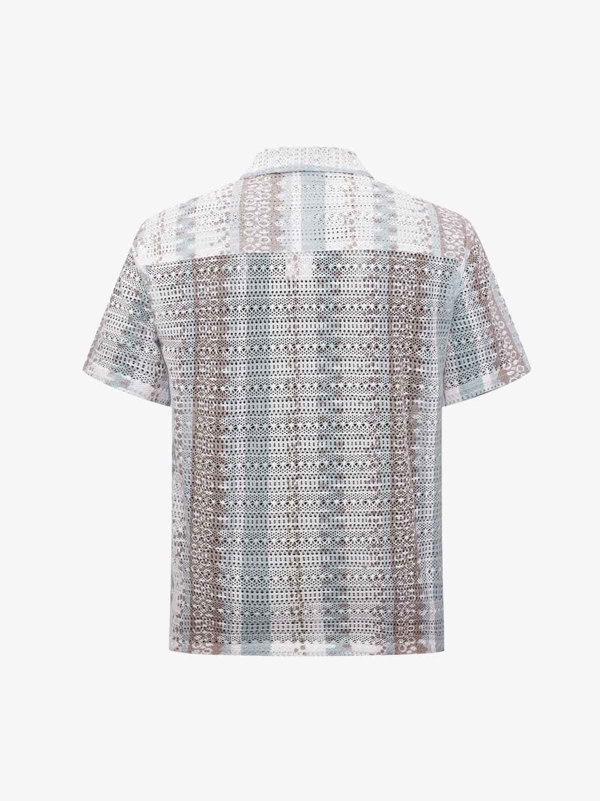Bohemian Lace Cutout Camp Collar Boxy Shirt 