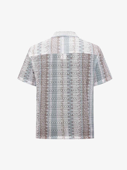 Bohemian Lace Cutout Camp Collar Boxy Shirt 