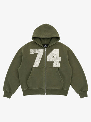 Washed Ombré Number Graphic Zip Hoodie