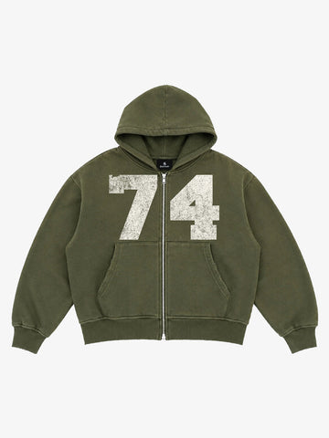 Washed Ombré Number Graphic Zip Hoodie