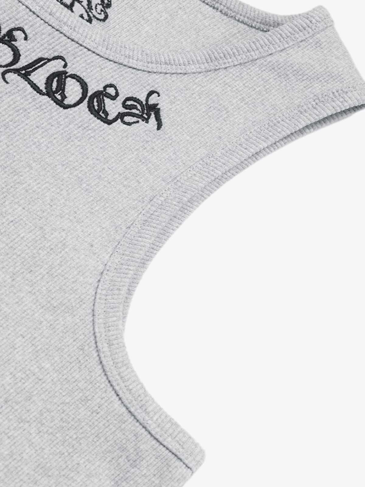 Gothic Lettering Embroidered Ribbed Vest 