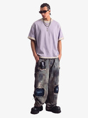 "OK" Patch Color-Block Ripped Reversible T-Shirt 