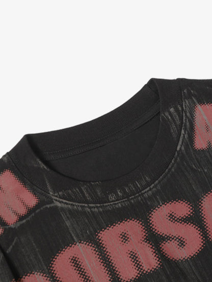 Painted Distressed Print Short-sleeved T-shirt 